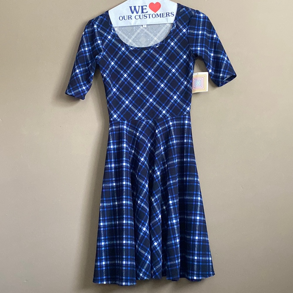 NWT LuLaRoe Nicole dress. Size small. Blue and white.